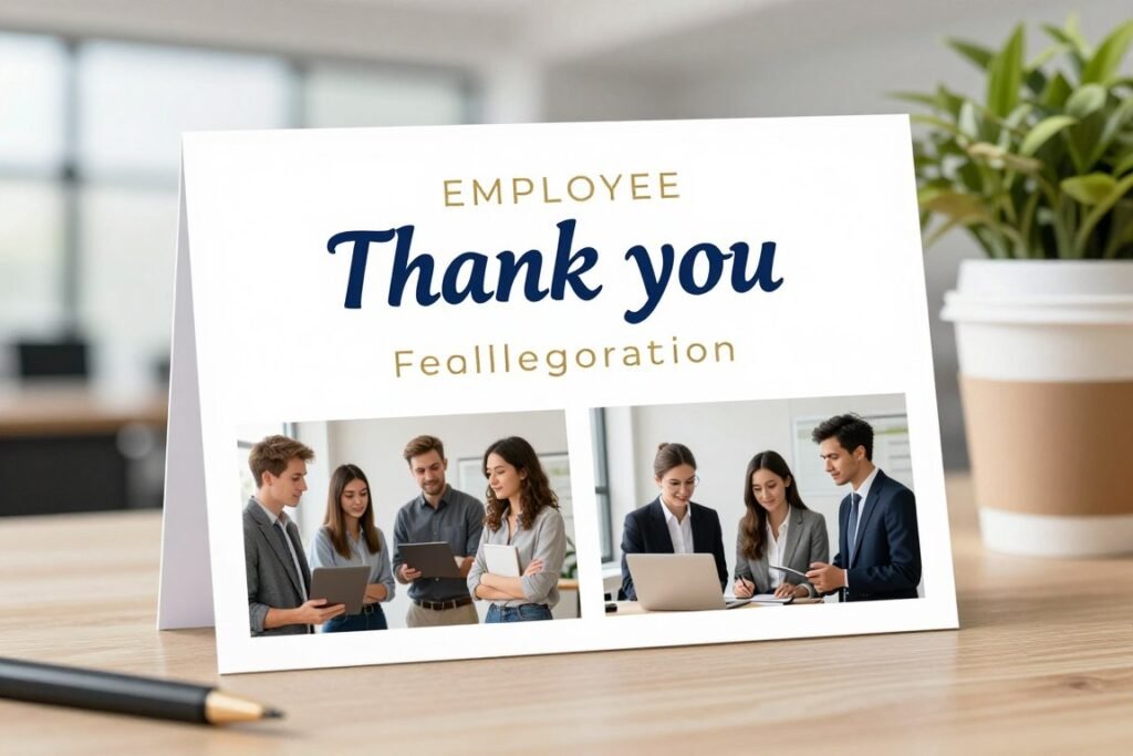 employee appreciation card with team success theme and motivational message