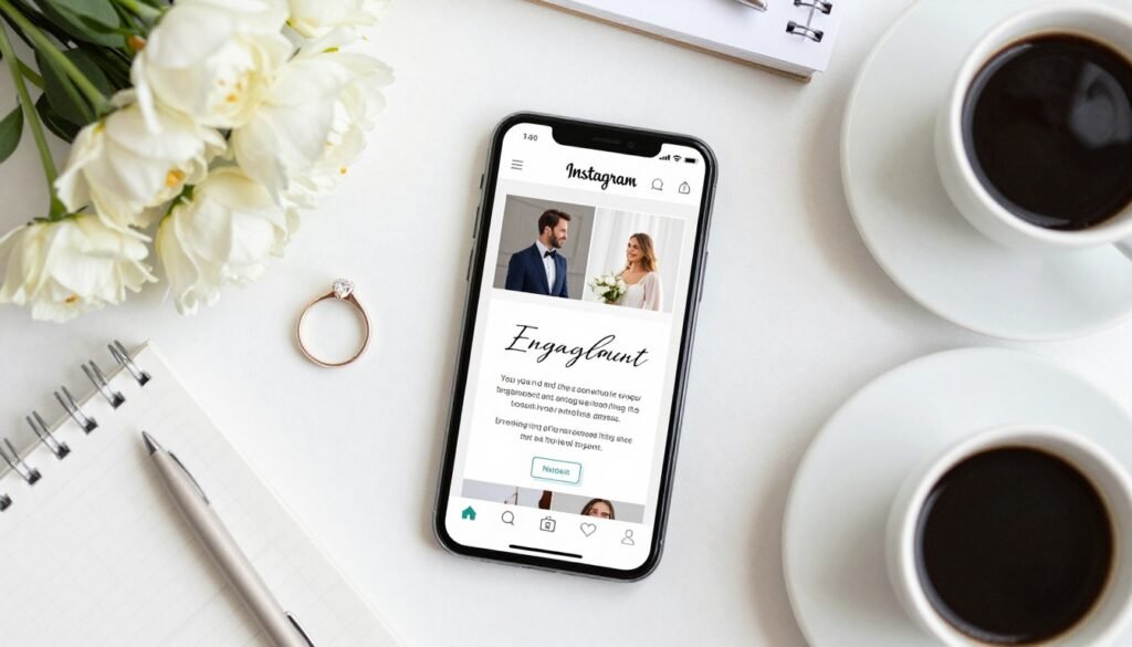 engagement announcement ideas for social media with phone displaying post