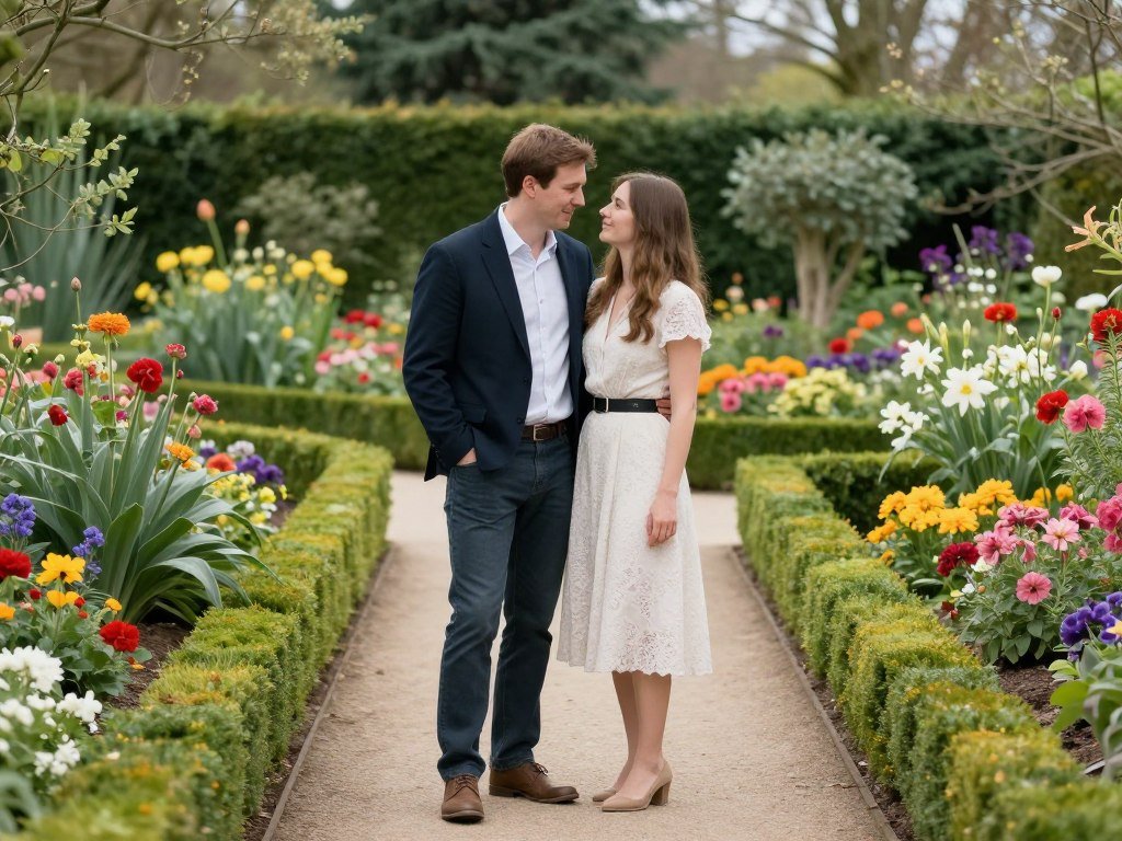 engagement photo botanical garden flowers couple