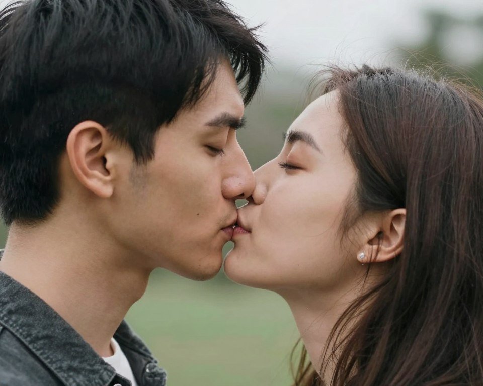 engagement photo couple almost kissing intimate moment