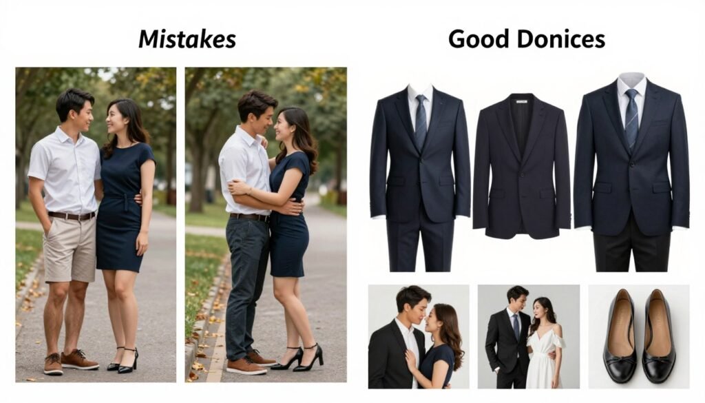 engagement photo outfit mistakes examples what to avoid
