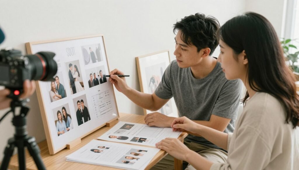 engagement photo planning photographer meeting couple