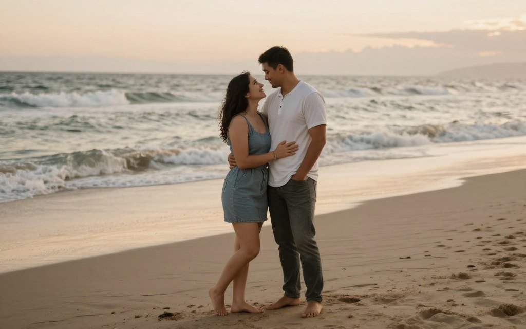 engagement photos beach waterfront sunset couple