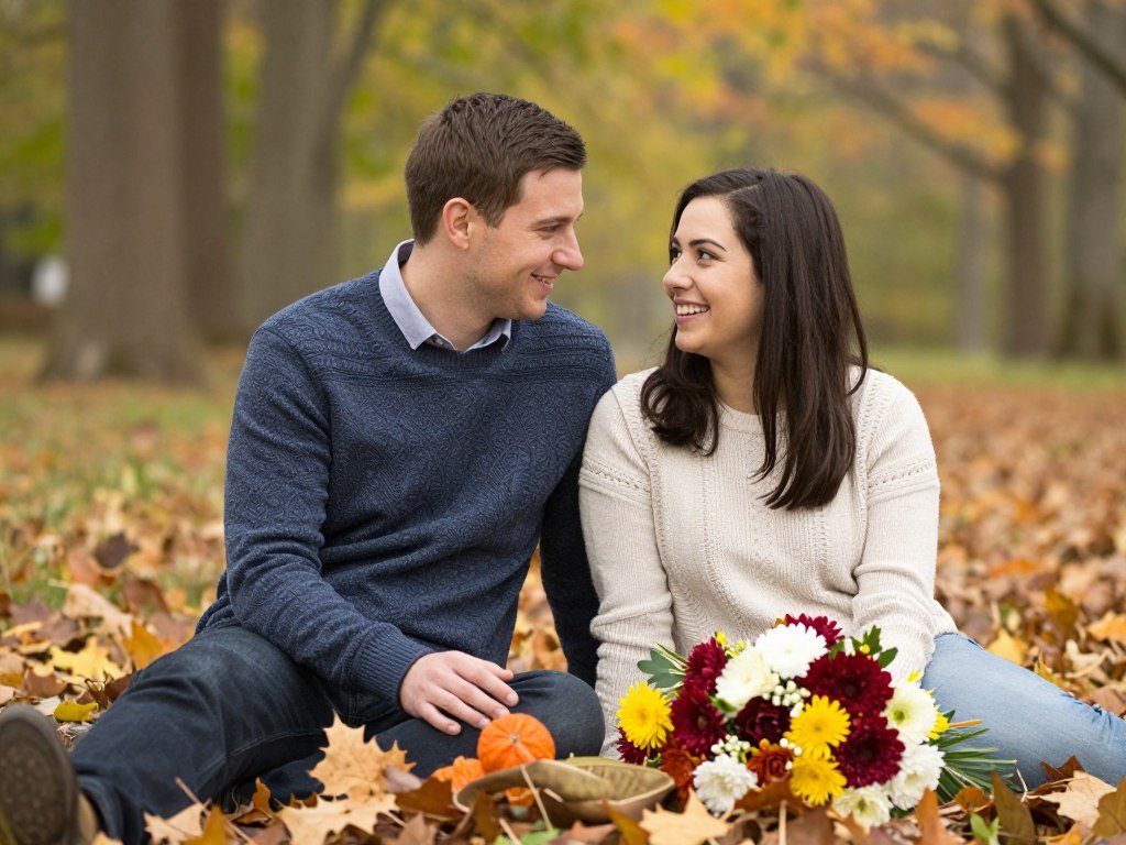 engagement photos seasonal props natural elements couple