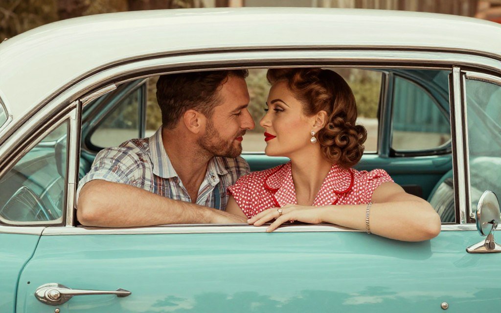 engagement photos vintage retro theme classic car