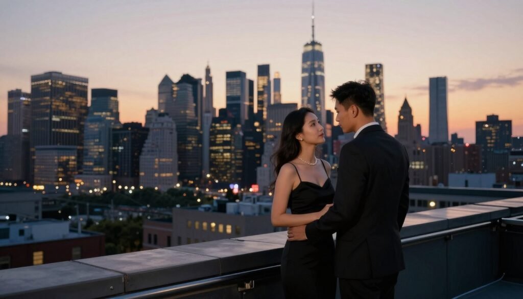 engagement pictures ideas rooftop city skyline sunset