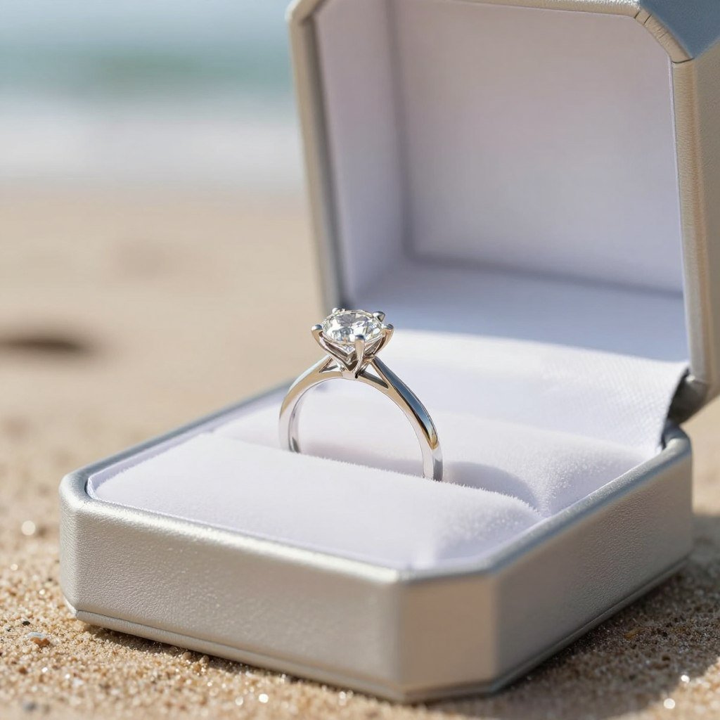 engagement ring box safely protected for beach proposal