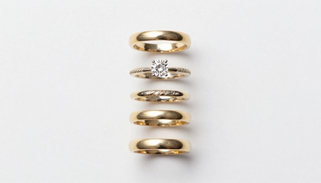 engagement ring stack with five bands showing proper spacing engagement ring stack with five bands showing proper spacing