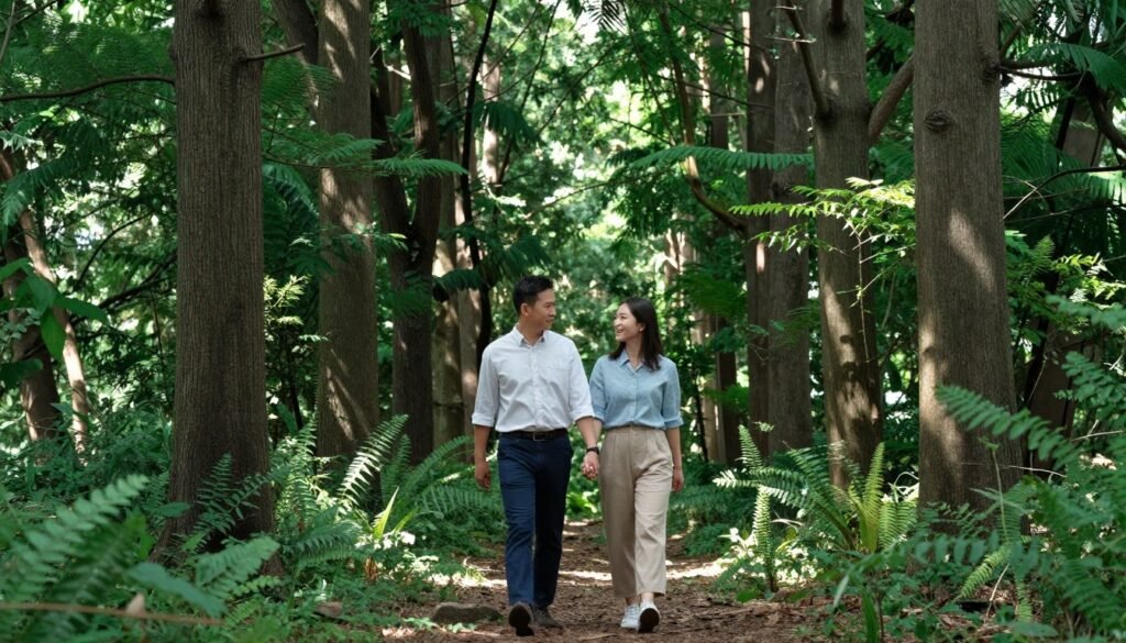 engagement shoot outdoor nature forest setting couple