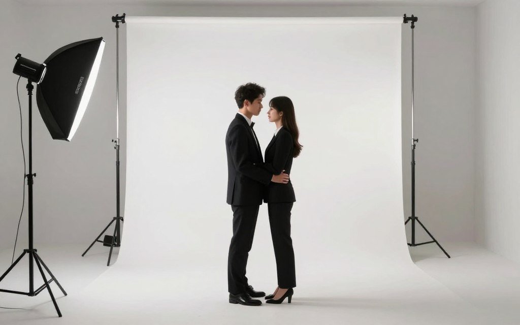 engagement shoot studio minimalist backdrop couple