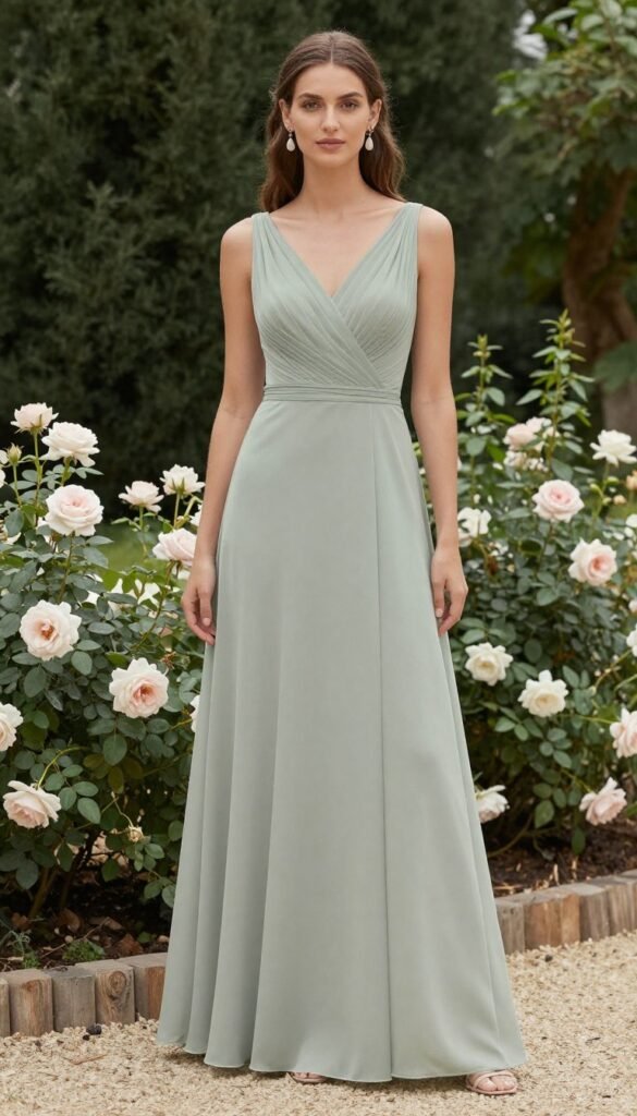 eucalyptus green bridesmaid dress outdoor setting