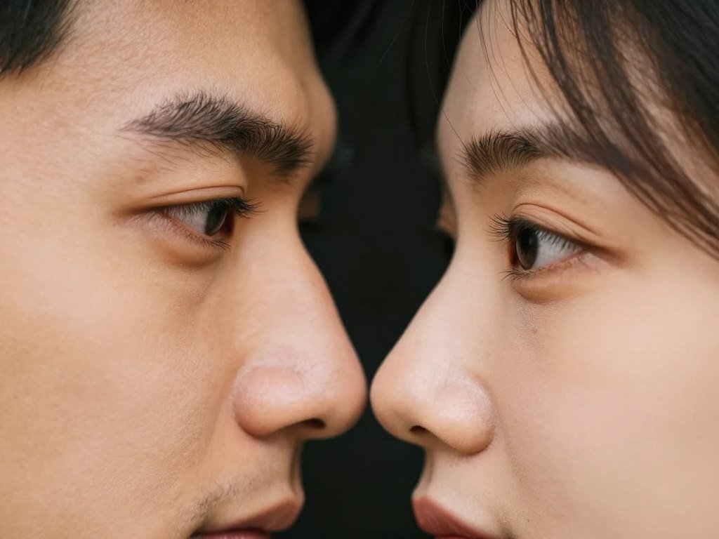 extreme close-up of couple's faces focusing on eyes in photobooth