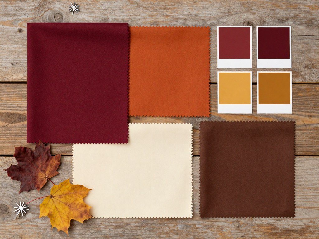 fall bridal shower color palette display showing burgundy, orange, gold, and cream swatches arranged artistically