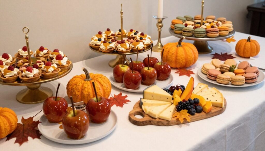 fall bridal shower food display with seasonal appetizers and autumn-themed treats