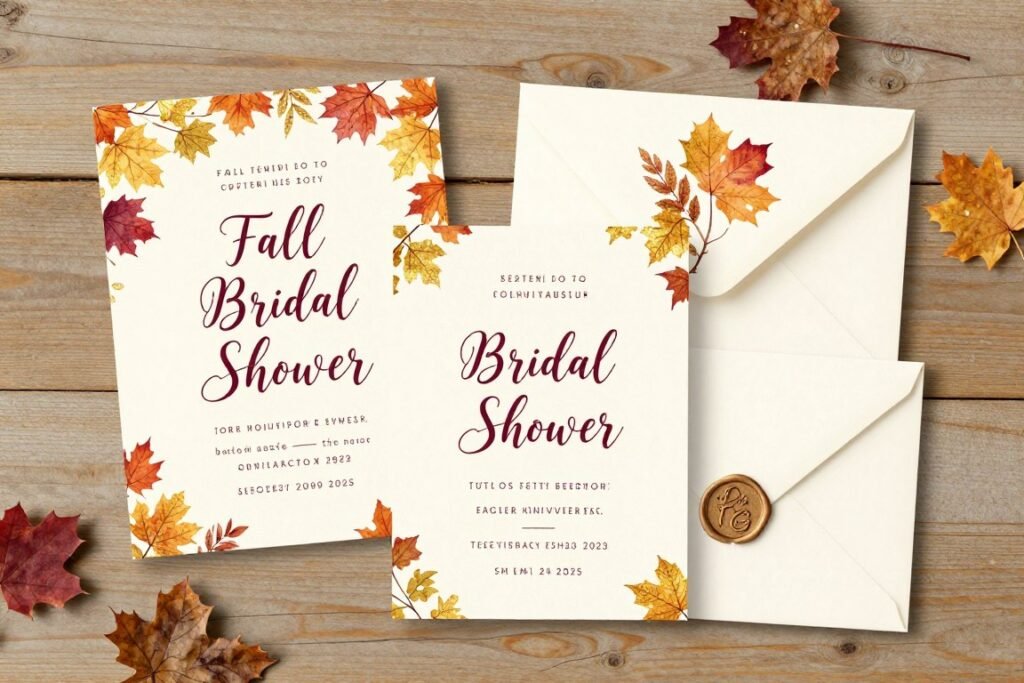fall bridal shower invitation suite with autumn leaves and calligraphy fall bridal shower invitation suite with autumn leaves and calligraphy