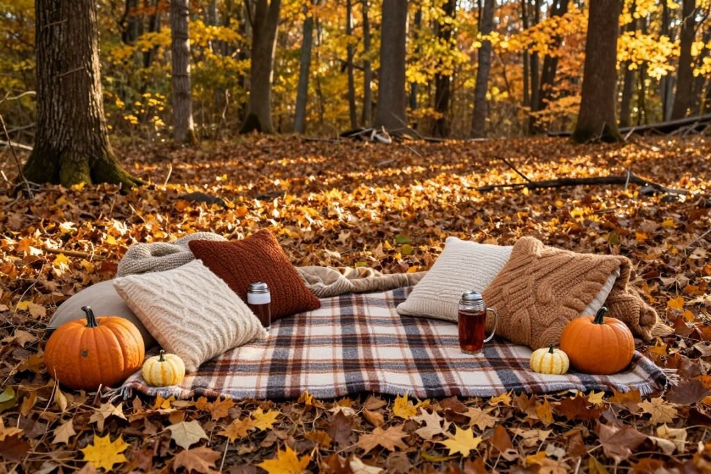 fall proposal aesthetic with autumn leaves and cozy elements