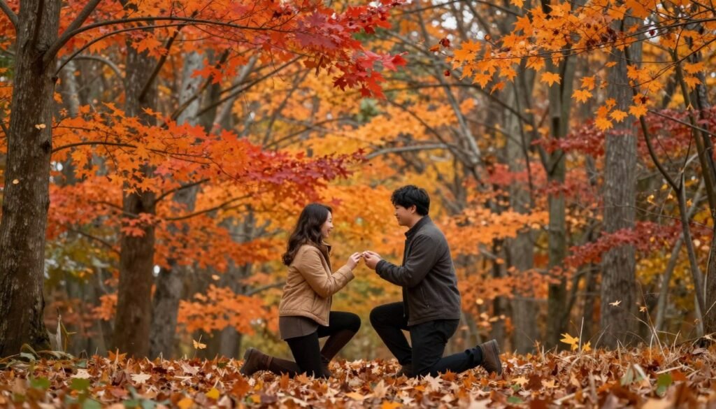 fall proposal with autumn foliage