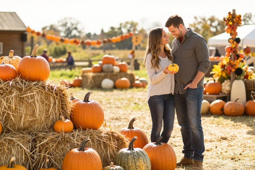 fall pumpkin patch date couples