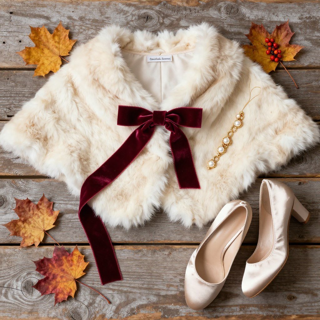 fall wedding accessories with faux fur wrap and jewelry