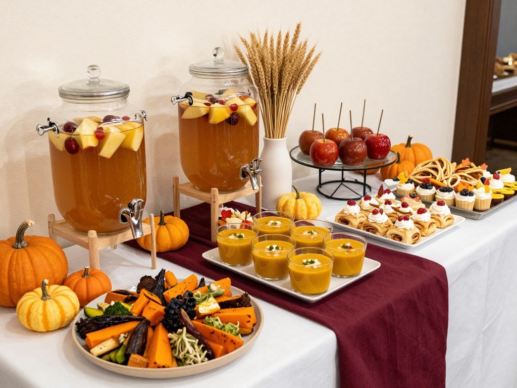 fall wedding food station with autumn harvest display