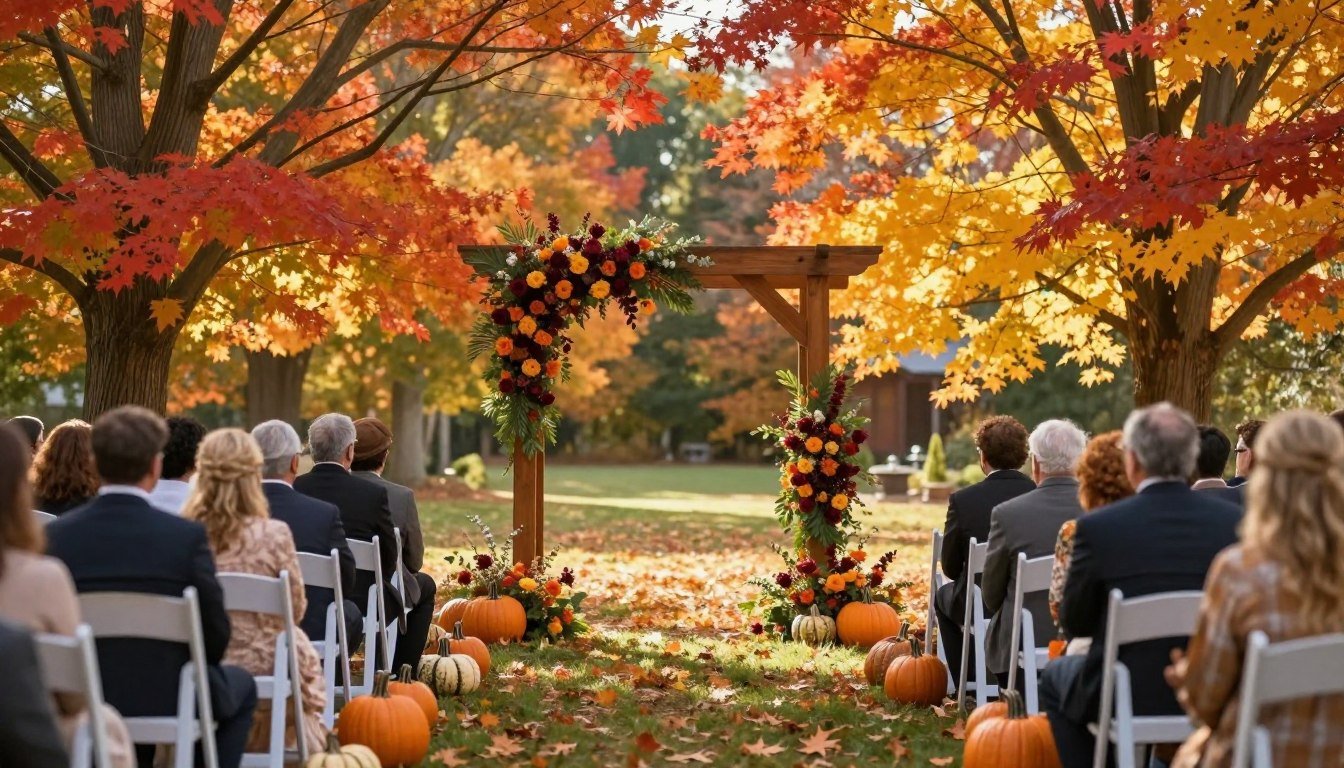 fall wedding ideas with autumn foliage and rustic décor