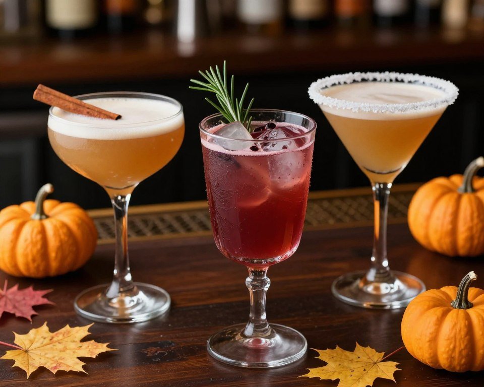 fall wedding signature cocktails with autumn garnishes