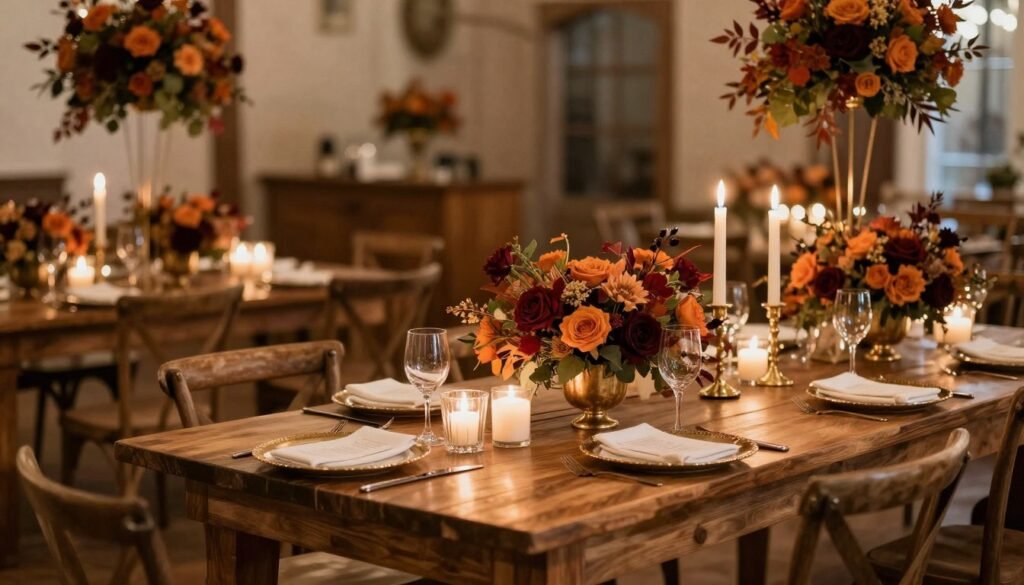 fall wedding with rich autumn colors and burgundy decor