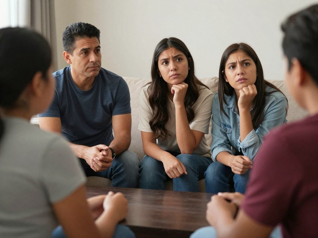 family members in respectful conversation