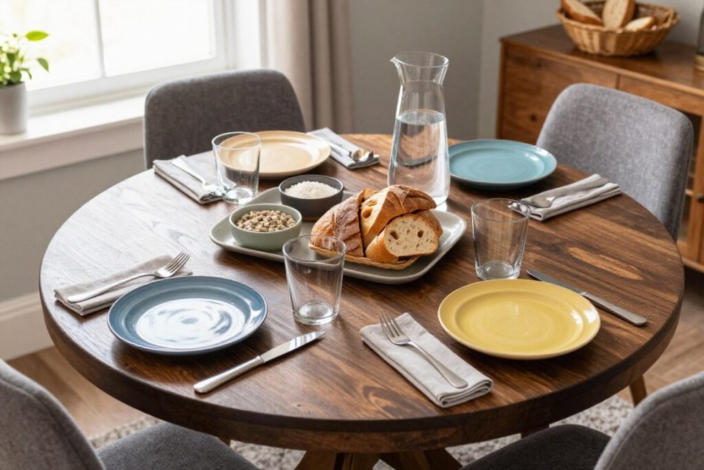 family style table setting with serving dishes