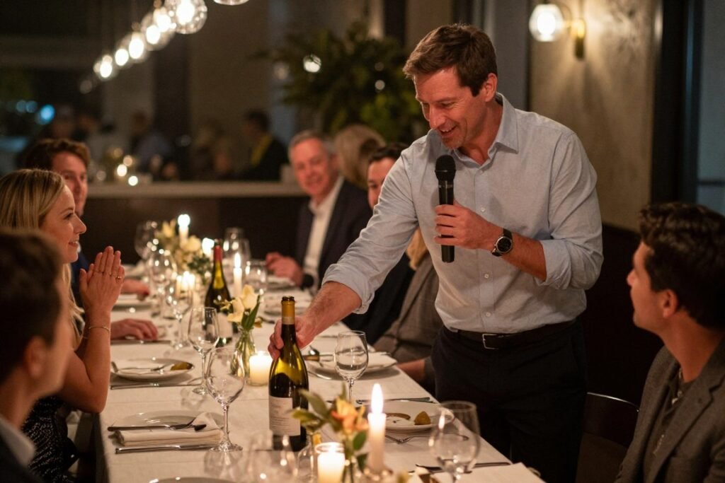 father giving toast at rehearsal dinner