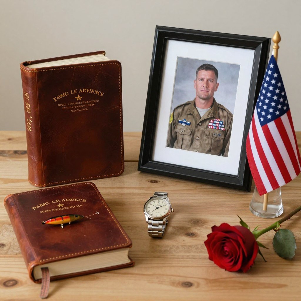 father memorial tribute with personal items