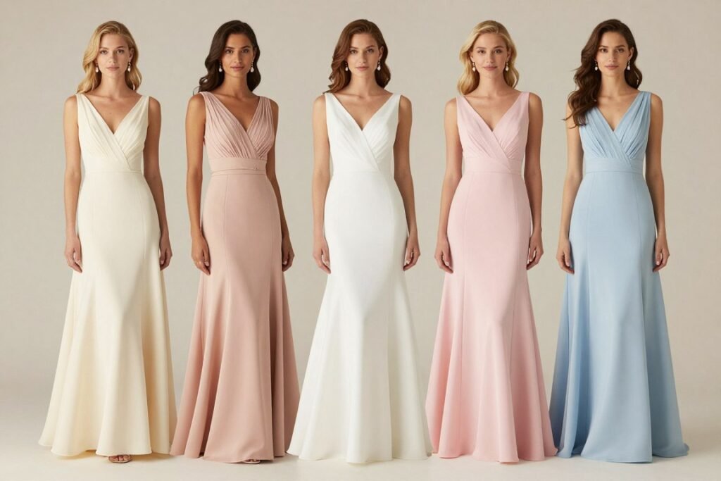 fit and flare pastel bridesmaid dresses in various colors fit and flare pastel bridesmaid dresses in various colors