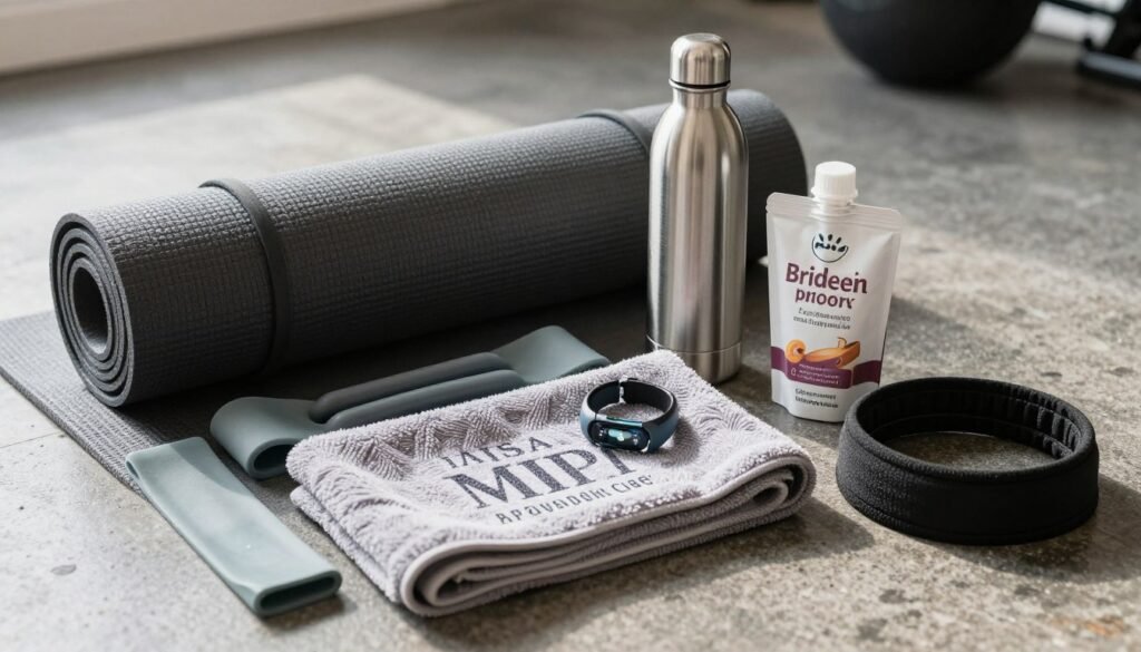 fitness themed bridesmaid proposal box with workout gear and water bottle