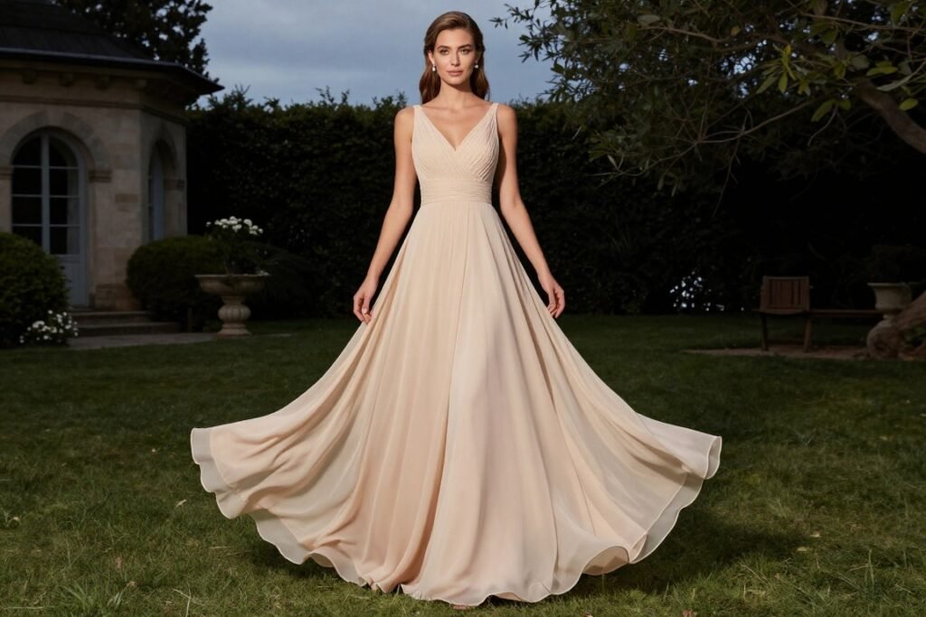 floor-length bridesmaid dress for formal summer wedding