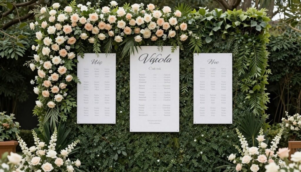 floral backdrop wedding seating chart
