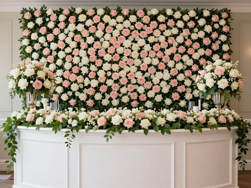 floral wall backdrop behind elegant wedding bar floral wall backdrop behind elegant wedding bar