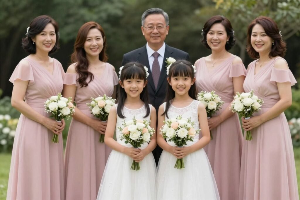 flower girls with bridesmaids