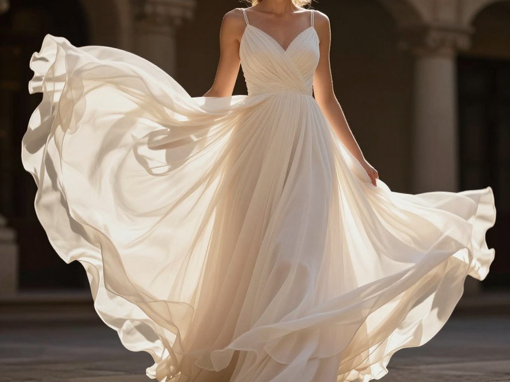 flowing bridesmaid dress fabric in motion for photos