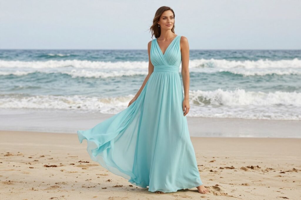 flowing bridesmaid dress perfect for beach wedding