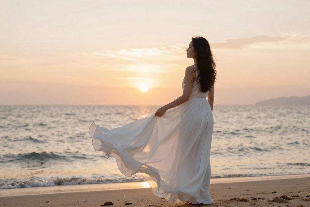 flowing white maxi dress beach proposal