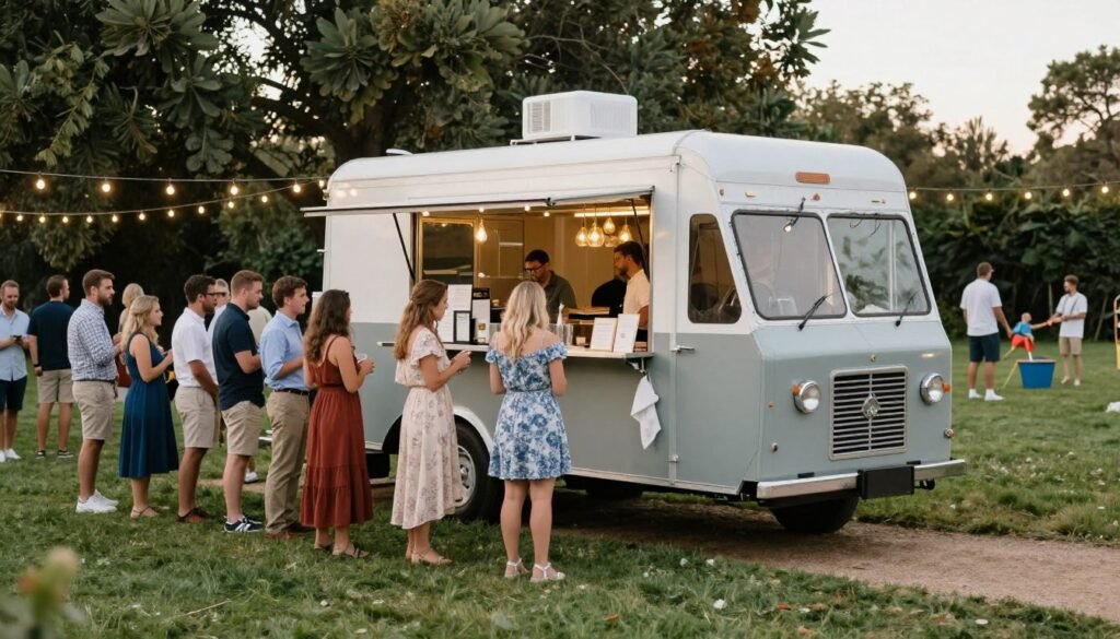 food truck catering at outdoor micro wedding reception