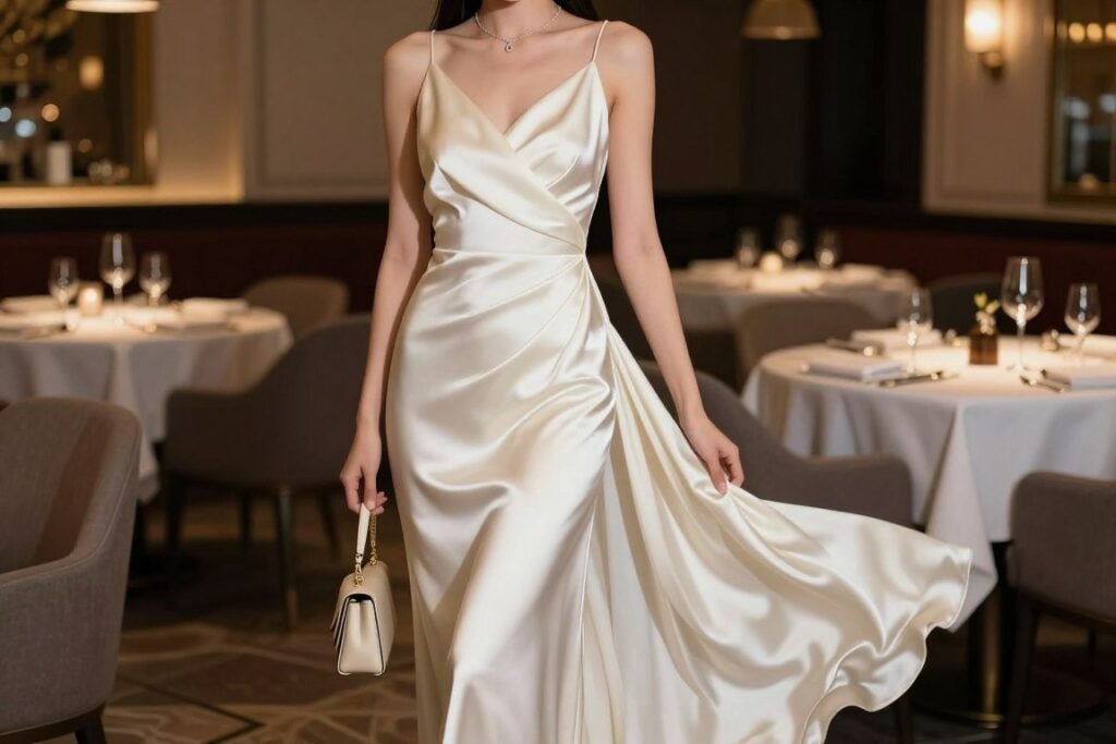 formal ivory satin maxi dress for proposal