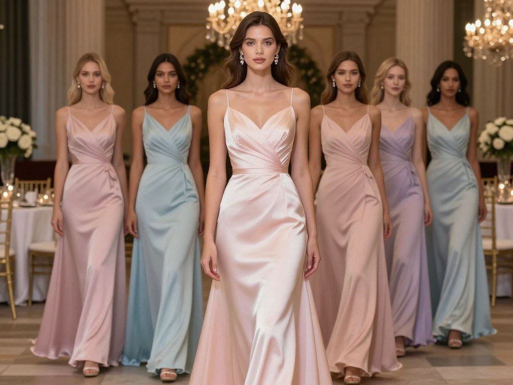 formal pastel satin bridesmaid dresses indoor venue formal pastel satin bridesmaid dresses indoor venue