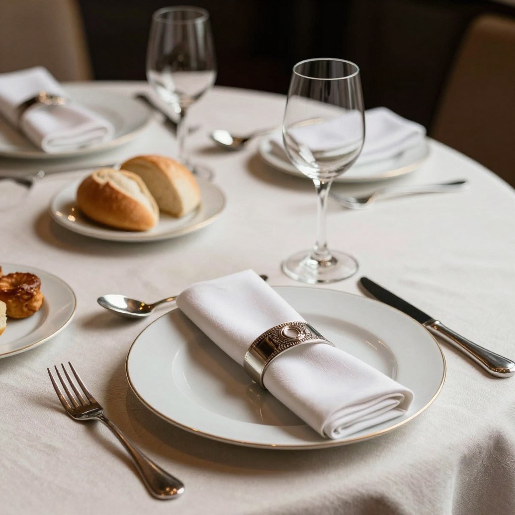 formal place setting with multiple plates and glassware