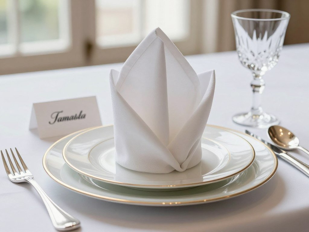 formal place setting with napkin fold and place card