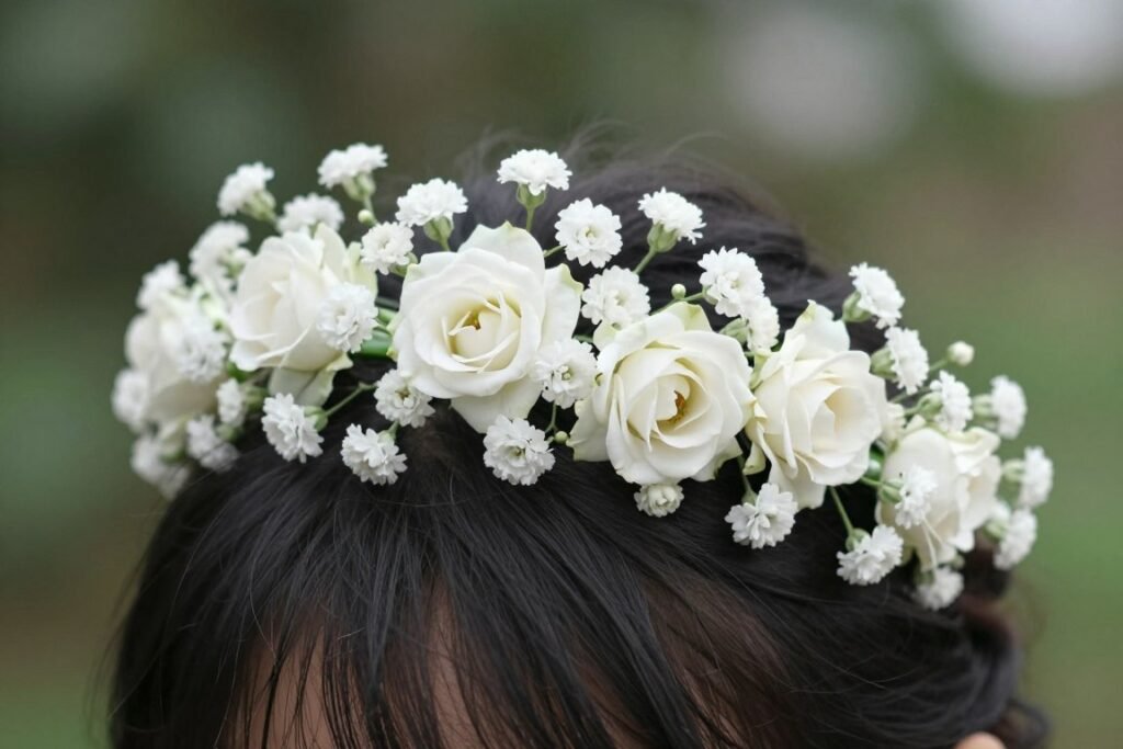 fresh flower hair accessories for summer bridesmaid styling