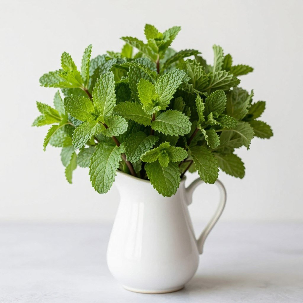 fresh mint leaves incorporated into wedding table arrangement