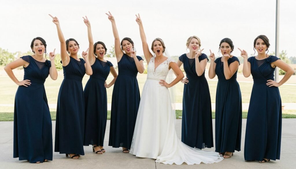 fun bridal party photos with playful poses
