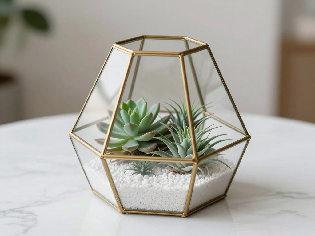 geometric terrarium centerpiece for modern wedding table decoration