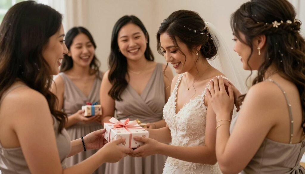 giving bridesmaid gifts at bridal party gathering